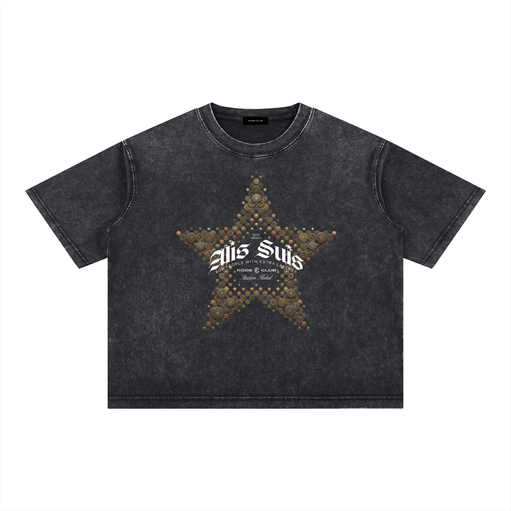 Realistic Button Print Design (Print Only) - Mineral Wash Boxy Cotton T-Shirt