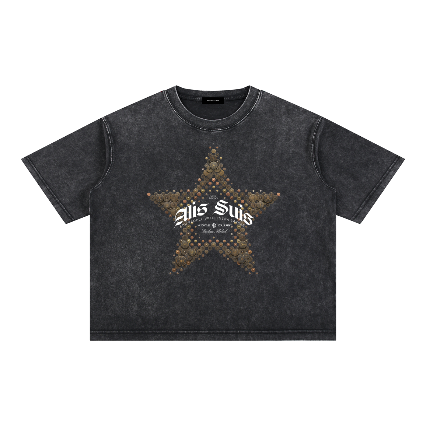 Realistic Button Print Design (Print Only) - Mineral Wash Boxy Cotton T-Shirt