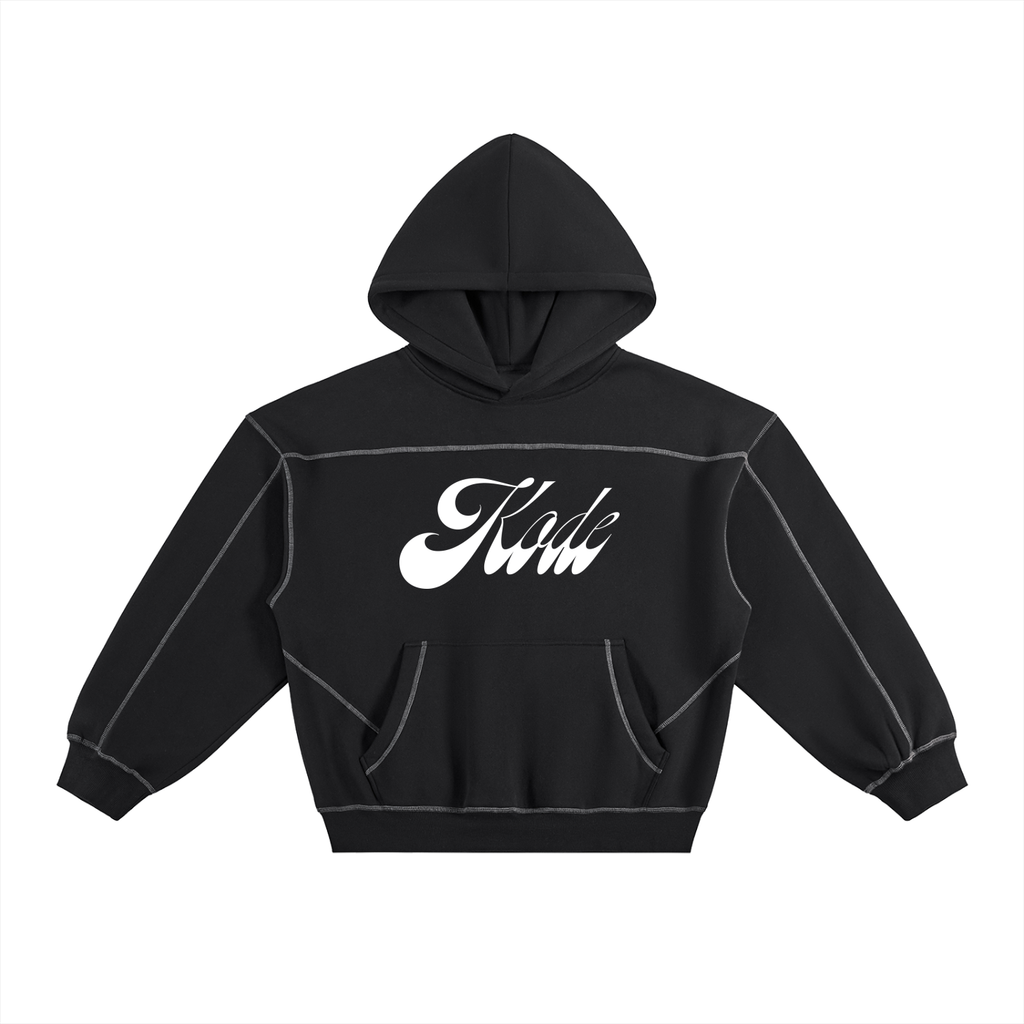 Contrast-Stitched Boxy Fleece Hoodie