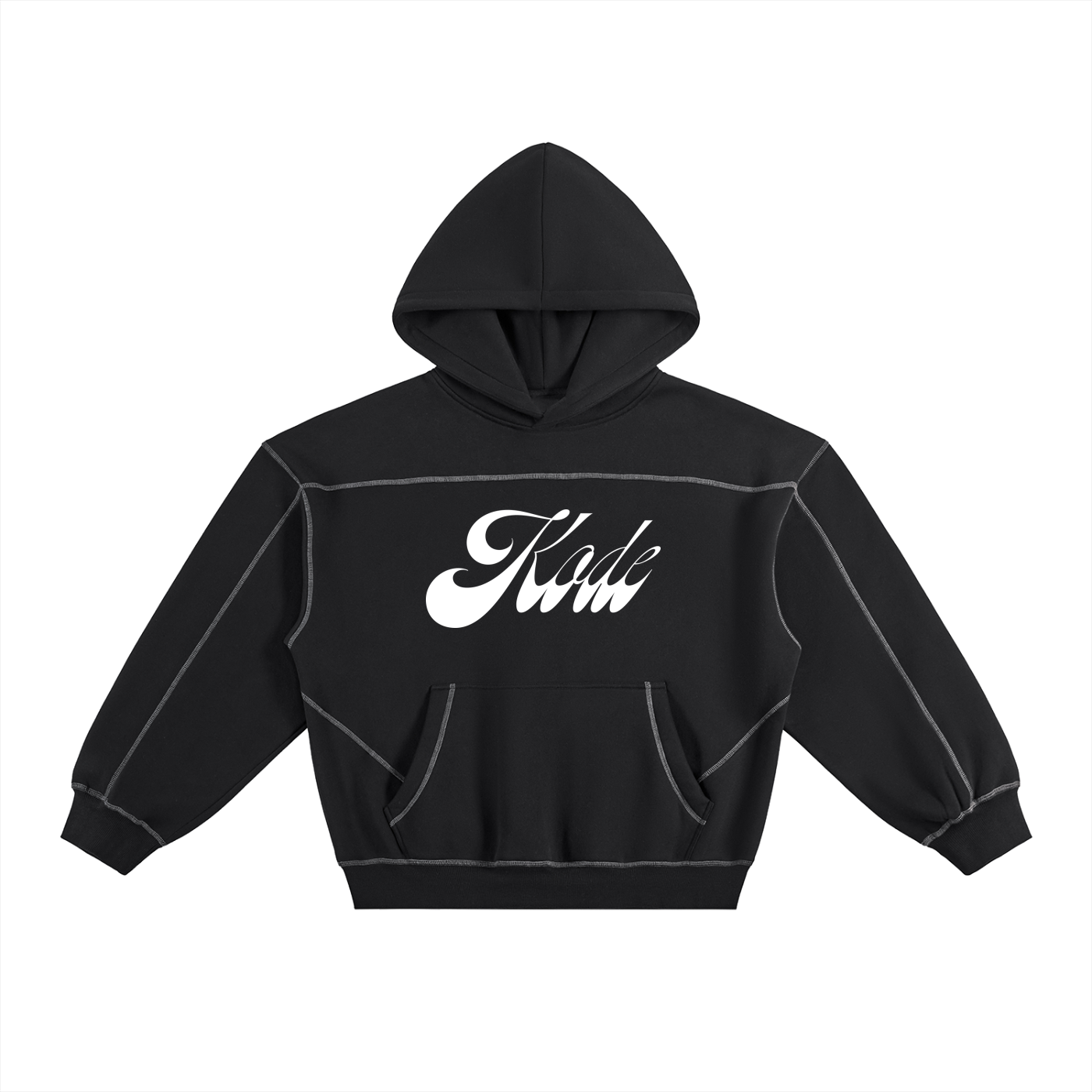 Contrast-Stitched Boxy Fleece Hoodie