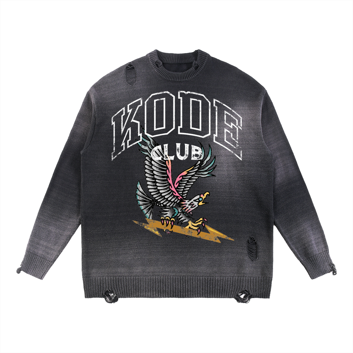 Sun Fade Distressed Ripped Crewneck sweater