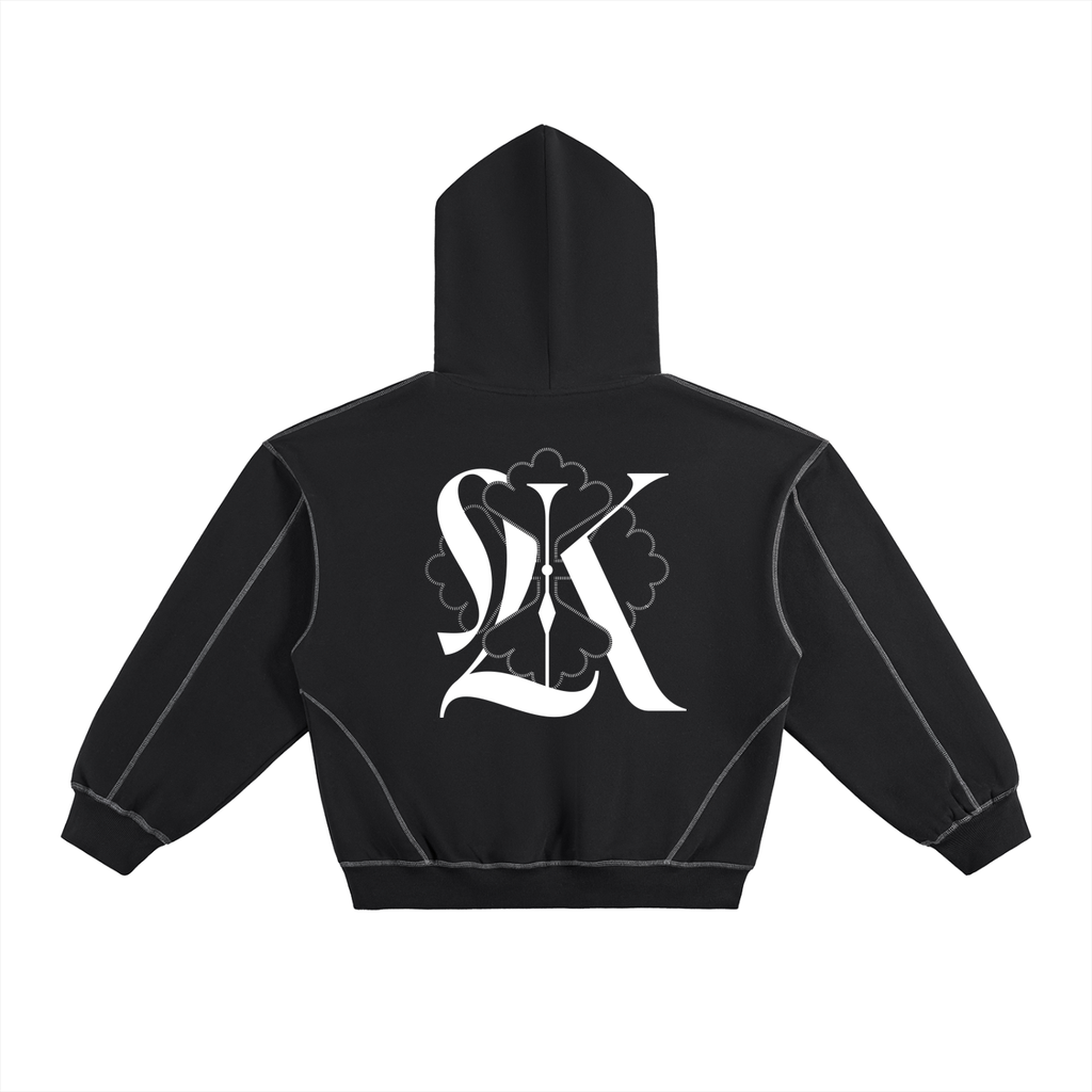 Contrast-Stitched Boxy Fleece Hoodie