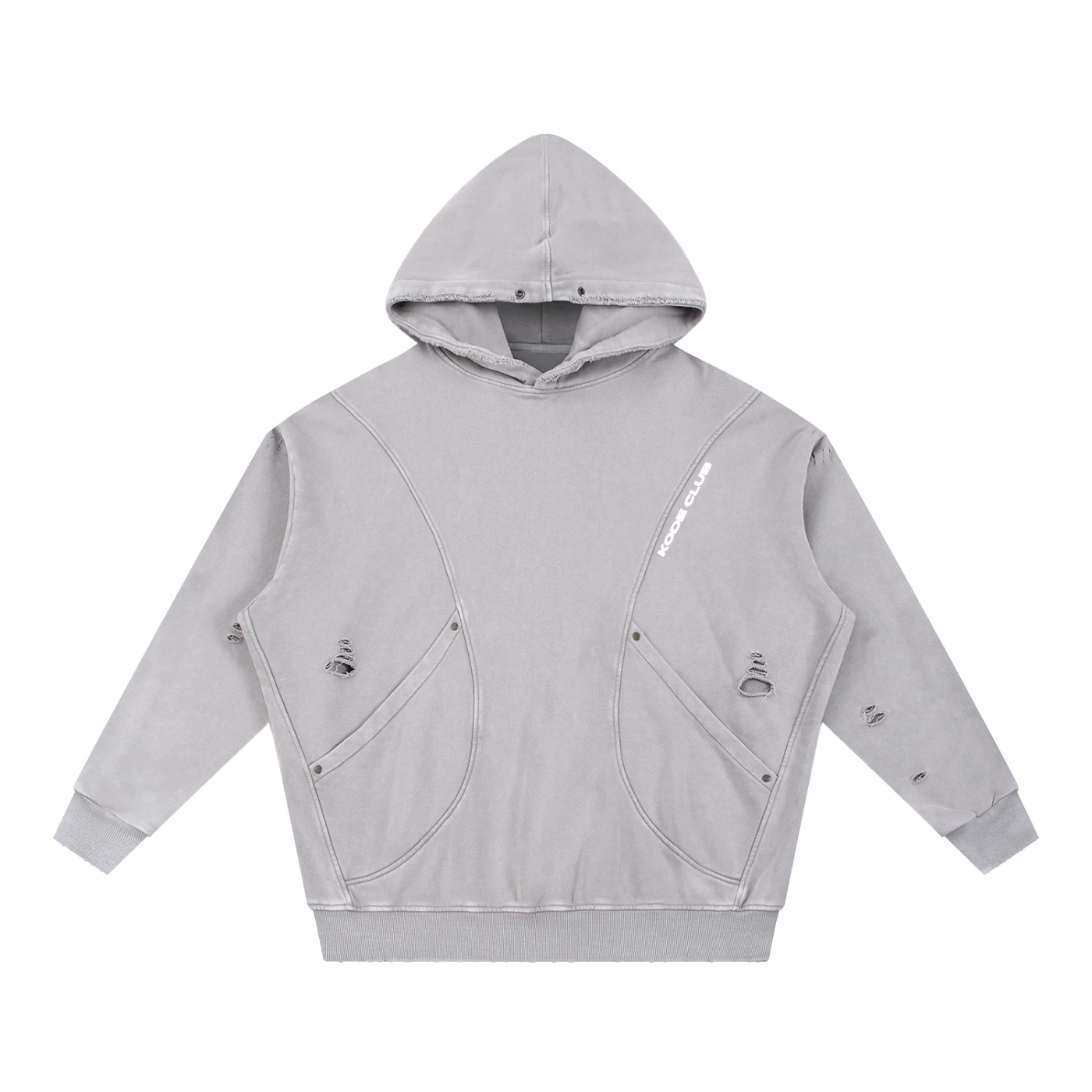 Snow Washed Distressed Panel Pocket Hoodie